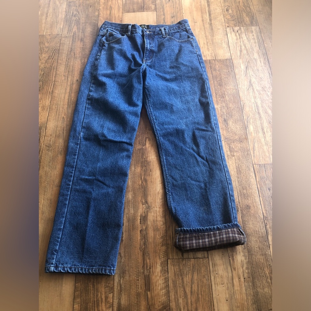 Mens 34X32 Red Head Flannel Lined Denim Blue Jeans Winter Workwear 30” Inseam
